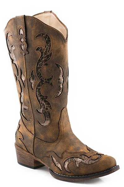 Roper Ladies Faux Leather Metallic Underlay Snip Toe Boot- 09-021-1566-3022 British Gentleman Oxford Style  