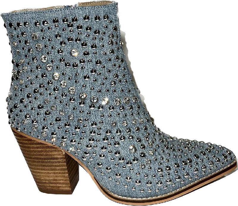 Corkys Ladies Footwear Women's Line Dance - Blue Denim Bootie 80-0177-BLDN-Q Combat - Inspired Military Boot Look  