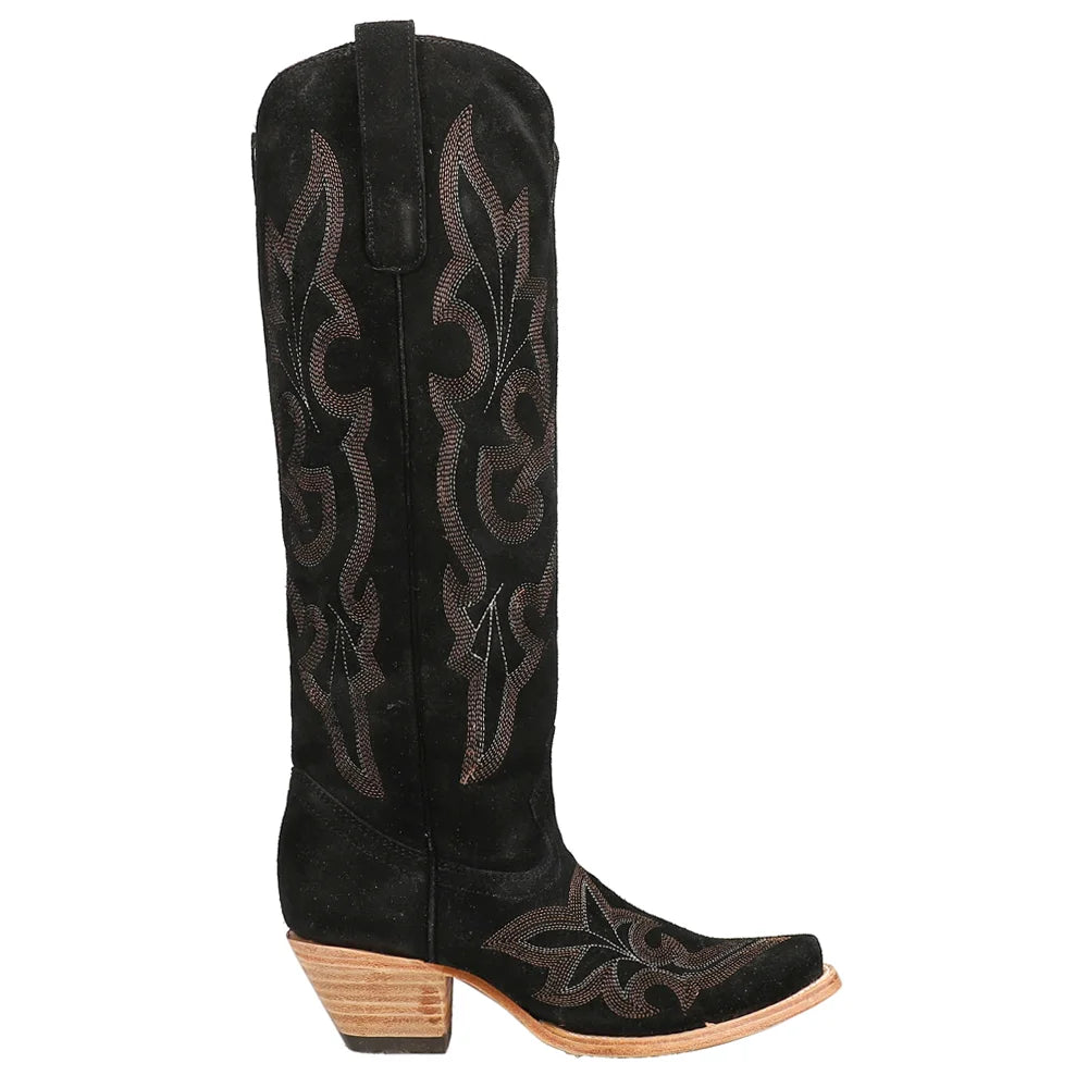 Corral Ladies Black Suede Embroidery Tall Top Boot A4436 Ankle - High Military Boot Style  
