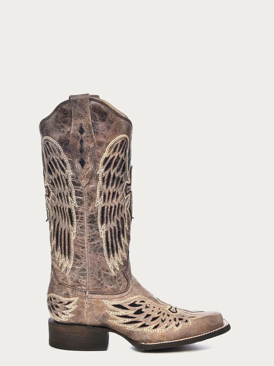 Corral Ladies Brown Black Wing And Cross Square Toe A1197 Aesthetic  