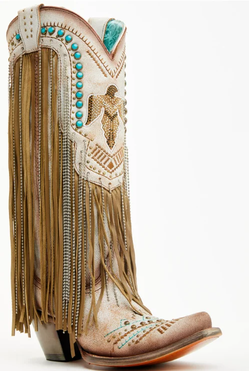 Corral Ladies Beige Embroidery & Crystals Eagle & Lamb Fringe- C4088 Camouflage Print Boot Style  