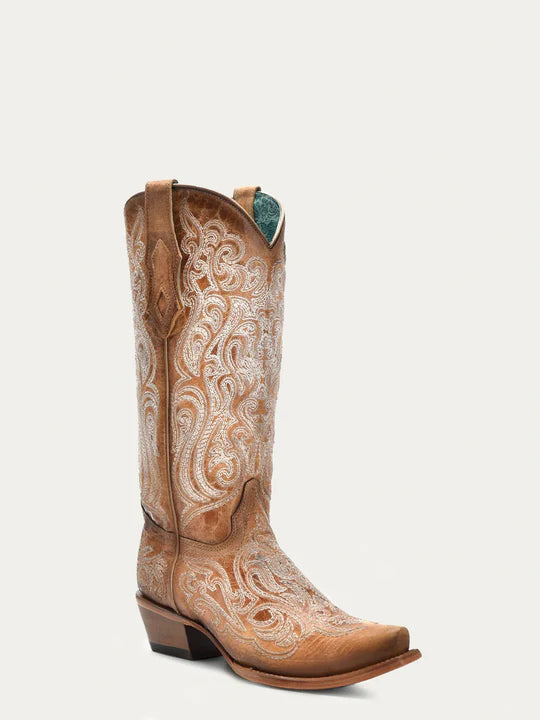 Corral Ladies Crackled Straw Blue Boots-C4144 Slide Sandal Beach Style  