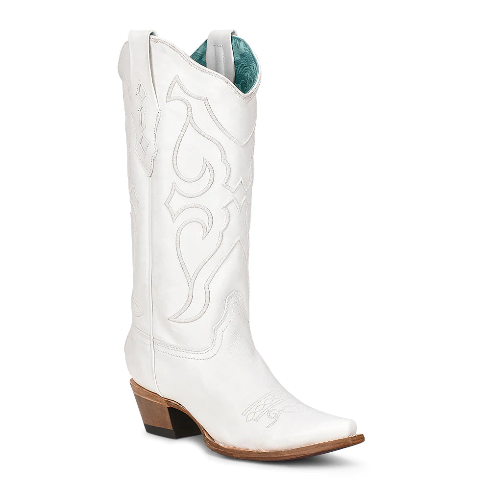 Corral Ladies White Embroidery Boots  Z5046 Checkered Shoe Pattern Look  