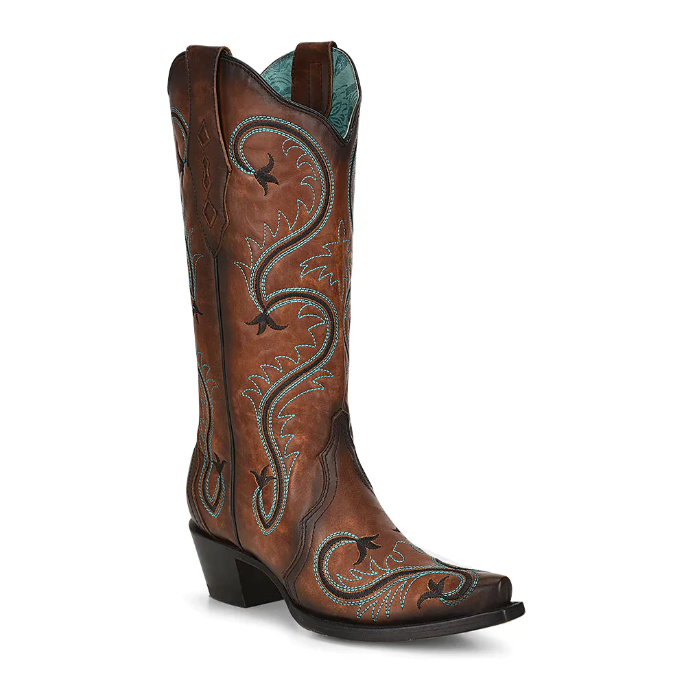 Corral Ladies Brown Turquoise Embroidery Snip Teo Boots Z5090 Neon - Accent Sneaker Look  
