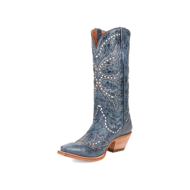 Dan Post Ladies Western Boots Mesa Bucklace Leather - Blue - DP7019 Embroidered Cowboy Boot Design  
