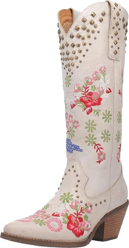 Dingo Ladies Poppy Boot White DI732 Tailored Oxford Style 