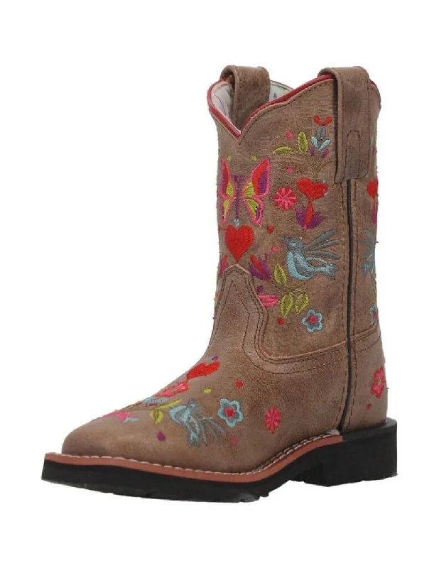 Dan Post Kids Fleur Embroidered Square Toe Boots DPC3949 Dressy Chelsea Boot Style 