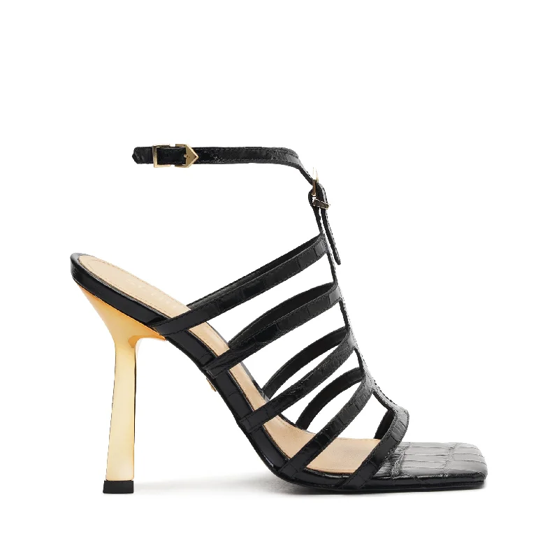 Hayden Crocodile-Embossed Leather Sandal Art Deco - Inspired Shoe Look  