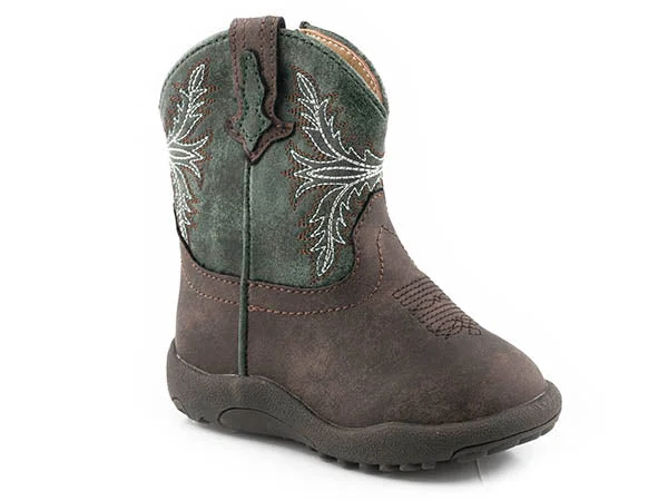 Roper Infant Brown Square Toe Green Top Boots 09-016-1224-2991 Casual Loafer Style          