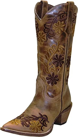 Abilene Ladies Rawhide 18" Floral Embroidered Boot 5024 Open - Lacing Derby Look  