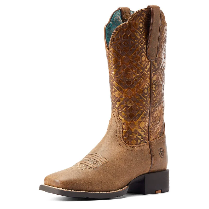 Ariat Ladies Round Up Wide Square Toe Western Boot Bare Brown 10044431 Victorian - Era Boot Style  