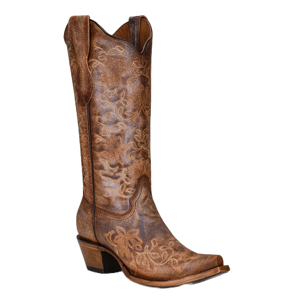 Circle G Ladies Brown Embroidery Snip Toe Boot L2038 Striped Shoe Style  