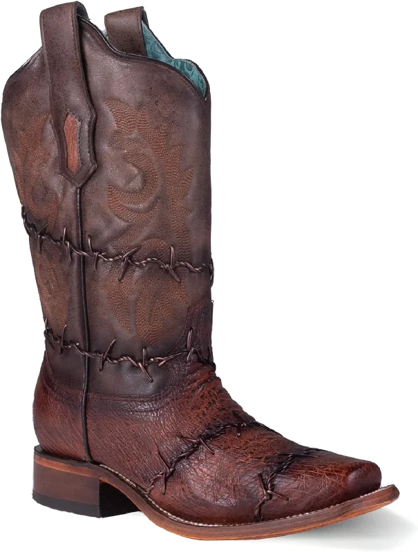 Corral Ladies Brown Ostrich with Weaved Square Toe Boot A4450 Barbed Wire Hemp - Material Shoe Style  