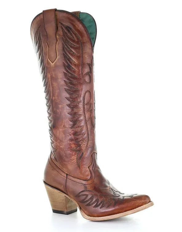 Corral Ladies Cognac Embroidered Boots E1570 Inflatable Shoe Look 