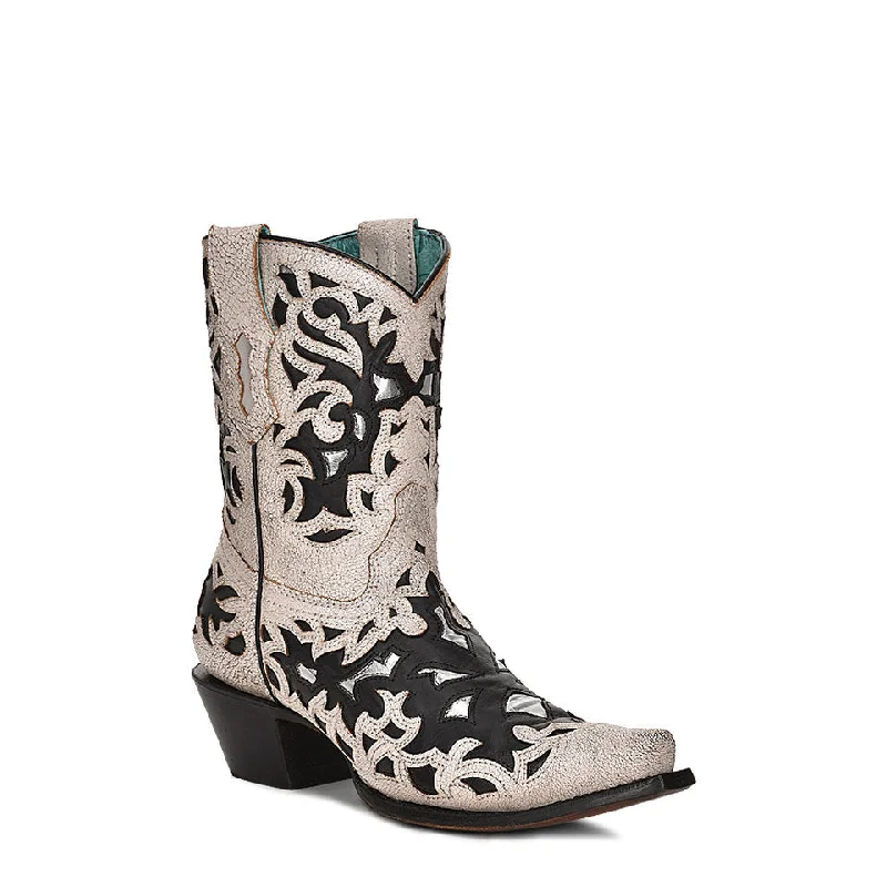 Corral Ladies Leather Black and White Inlay Ankle Boots Z5151 Monochromatic Shoe Look  