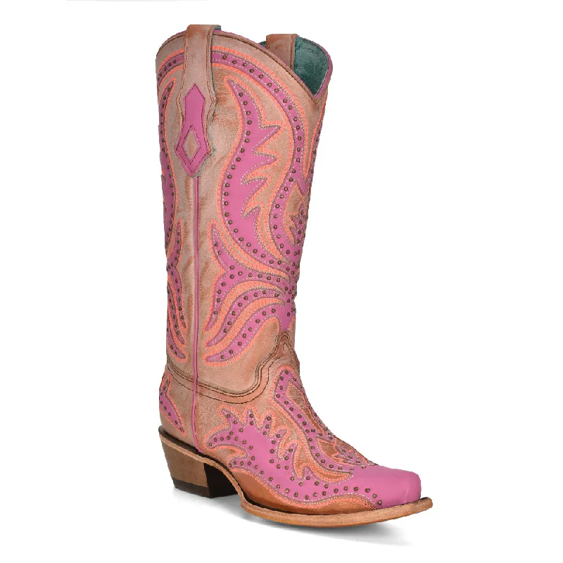 Corral Ladies Pink Overlay & Fluorescent Embroidery Boots C3970 Tailored Oxford Style 