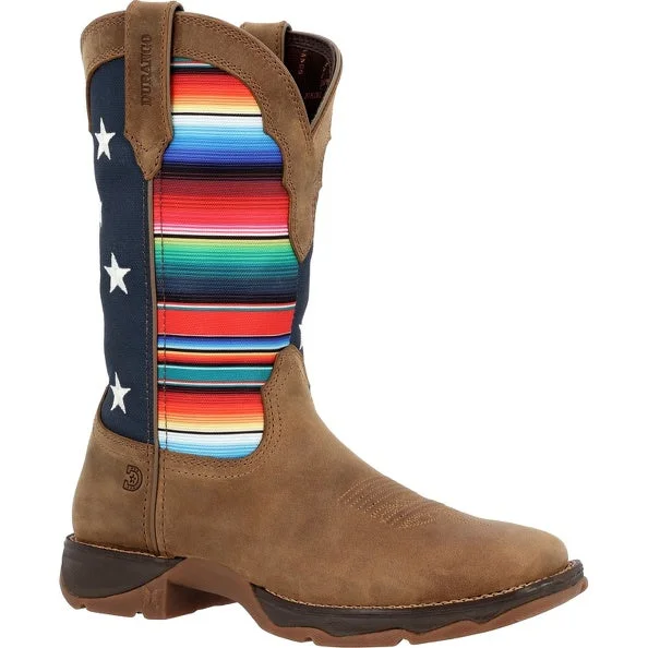 Durango Ladies Serape Flag Square Toe Boots DRD0435 Open - Lacing Derby Look  
