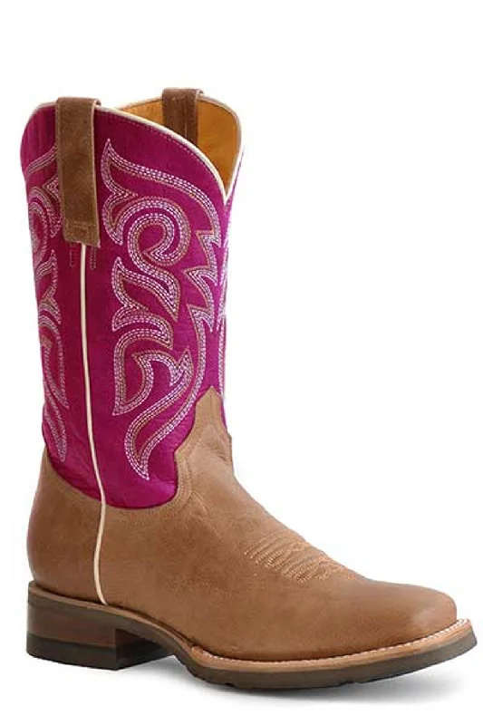 Roper Ladies Burnish Light Tan and Purple Boots 09-021-9991-0132 Tailored Oxford Style 