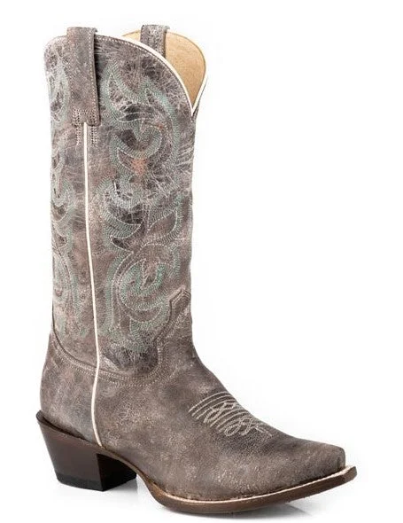 Roper Ladies Waxy Brown Leather Vamp & Shaft Boots-09-021-9051-8591 Metallic Trim Shoe Design  