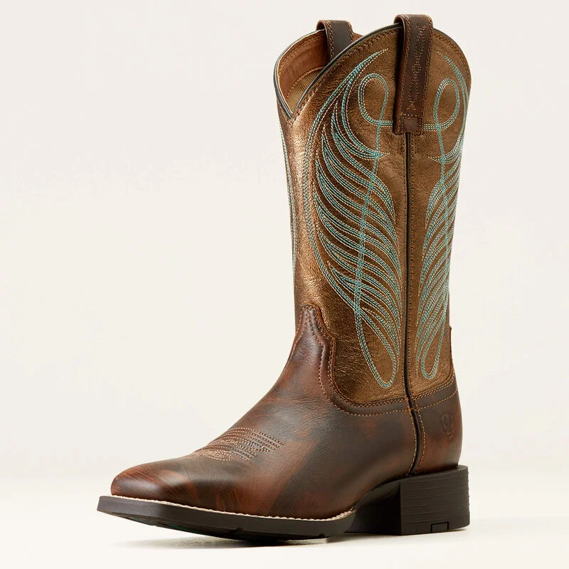 Ariat Ladies Round Up Wide Square Toe Western Boots Yukon Brown 10016317 Rubber - Sole Plimsoll Look Ariat Ladies Round Up Wide Square Toe Western Boots Yukon Brown 10016317 Rubber - Sole Plimsoll Look