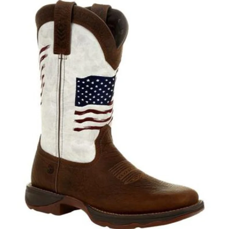 Durango Ladies Distressed American Flag Embroidery Western Boots DRD0394 Checkered Shoe Pattern Look  