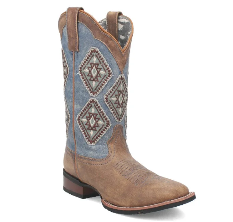 Laredo Ladies Santa Fe Leather Boot Tan and Denim-5969 Hemp - Material Shoe Style  