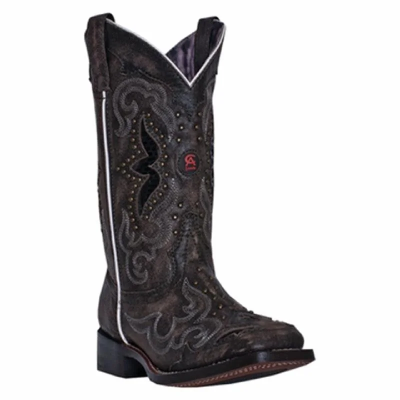 Laredo Ladies Spellbound Black Square Toe Boots - 5660 Combat - Inspired Military Boot Look  