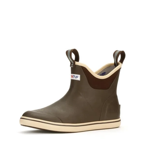 Men's XtraTuf Ankle Deck Boot Chocolate/Tan 22734-BRN Checkered Shoe Pattern Look  