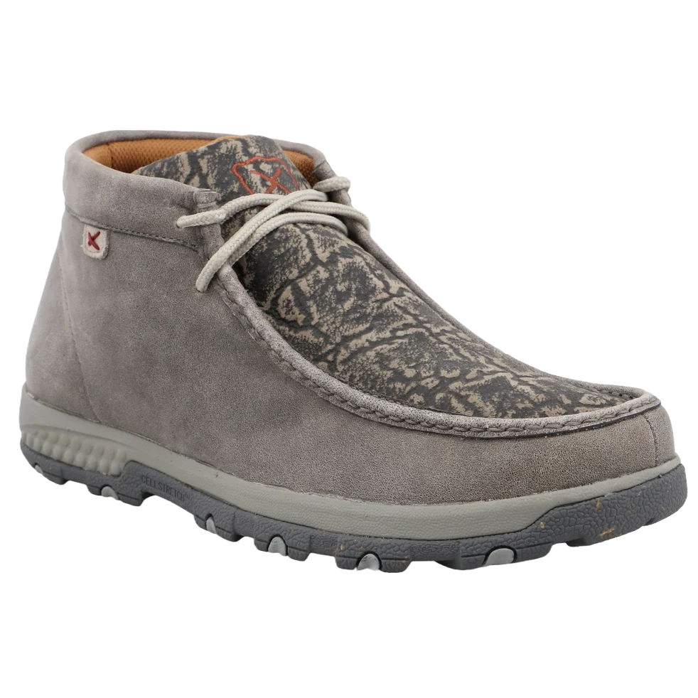 Twisted X Men's Chukka Driving Moc with Grey Elephant Print MXC0017 Two - Tone Shoe Design  