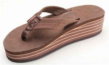 RainBow 6 Layer Wedge Classic Black Leather 1" Leather Strap Lightweight Tennis Sneaker Look  