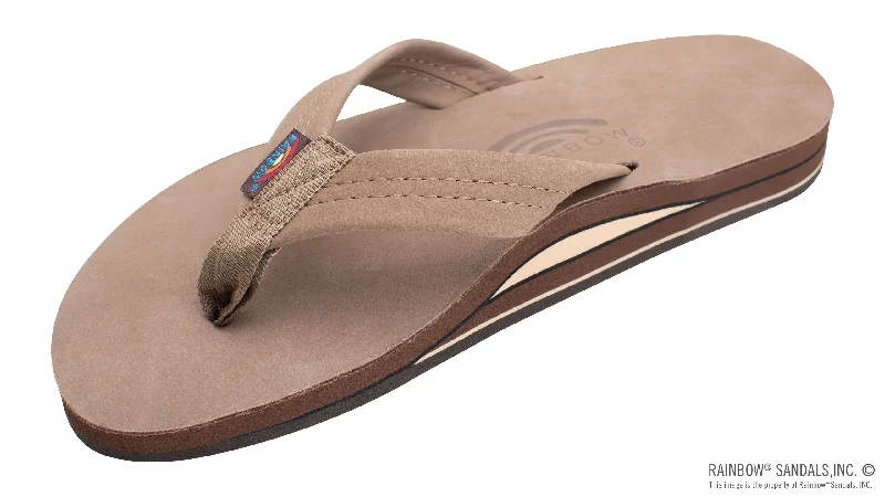 Rainbow Sandals Ladies Double Layer Premier Leather Sandals Dark Brown 302ALTS-DB Metallic Trim Shoe Design  