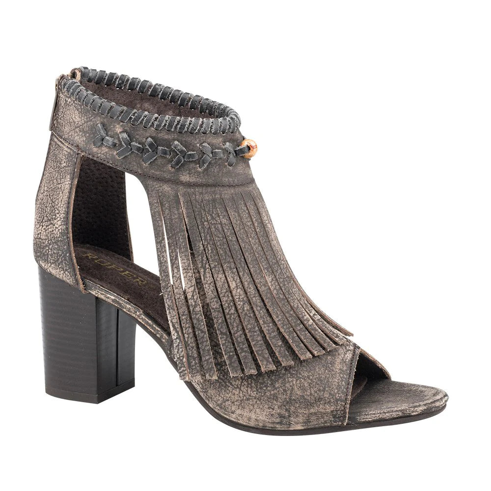 Roper Ladies Footwear Black Fringe Open Toe Mule  09-021-0946-1291 Upcycled Shoe Look  