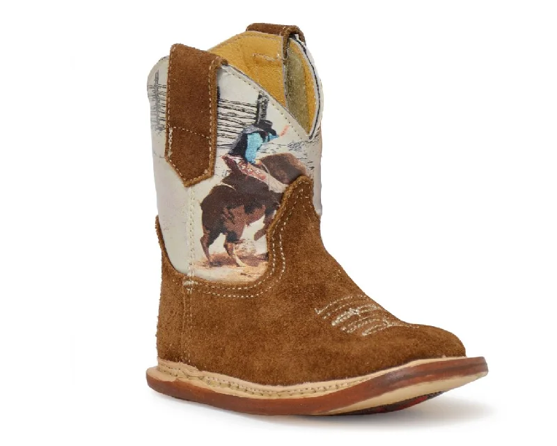 Roper Infant Bull Rider Brown Suede Side Zip Boots 09-016-7912-8451 Tassel Driving Shoe Look 
