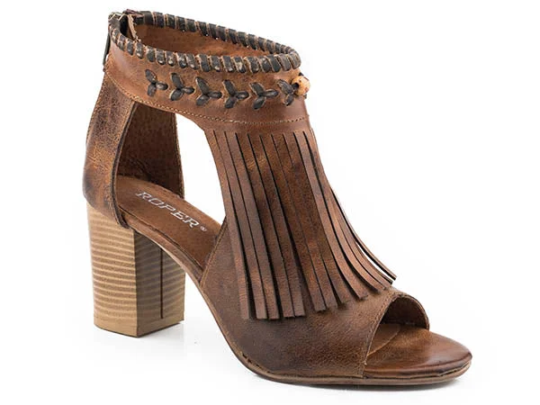 Roper Ladies Vintage Tan Fringe Open Toe Mule Heels 09-021-0946-2902 Glow - in - the - Dark Shoe Design  