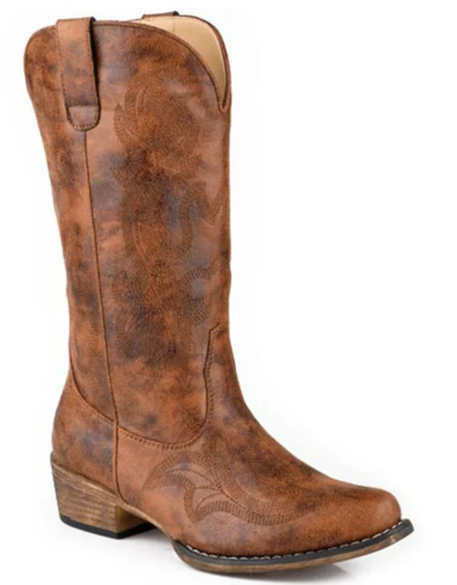 Roper Women's Special Cognac Faux Leather Western Boots - Snip Toe 09-021-0191-3512 Slide Sandal Beach Style  
