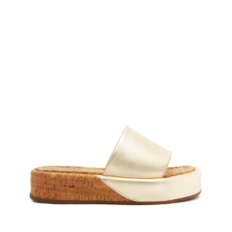 Yara Metallic Leather Sandal Loose - Fit Slipper Style  