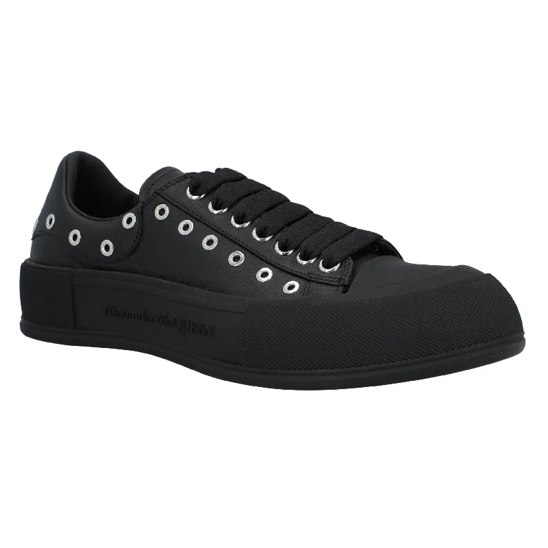 Alexander McQueen Men's Deck Plimsoll in Black/silver Embroidered Cowboy Boot Design Alexander McQueen Men's Deck Plimsoll in Black/silver Embroidered Cowboy Boot Design