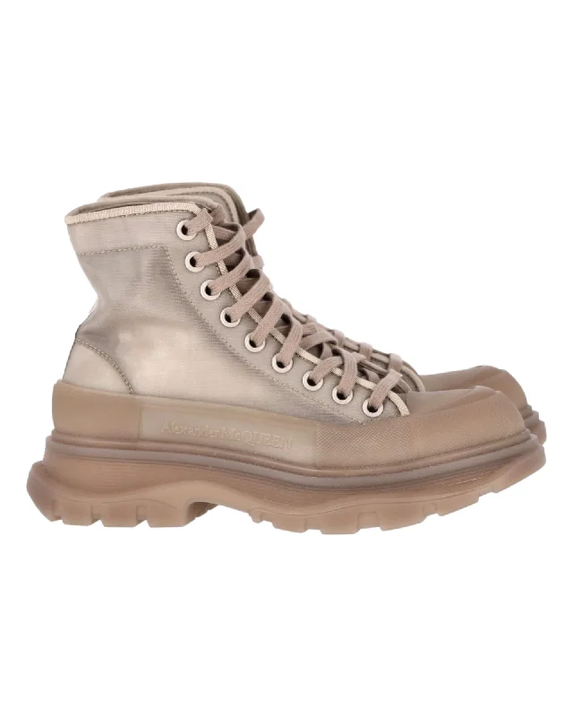 Alexander McQueen Tread Slick Mesh Boots in Beige Nylon Retro Plimsoll Style  