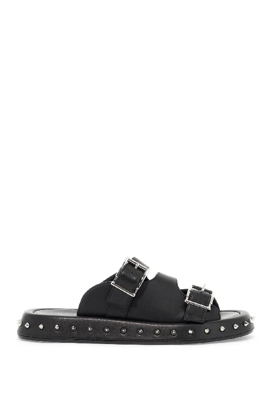 Alexander Mcqueen Women's Leather Punk Slides For Ed Strap - Up Sandal Resort Style  