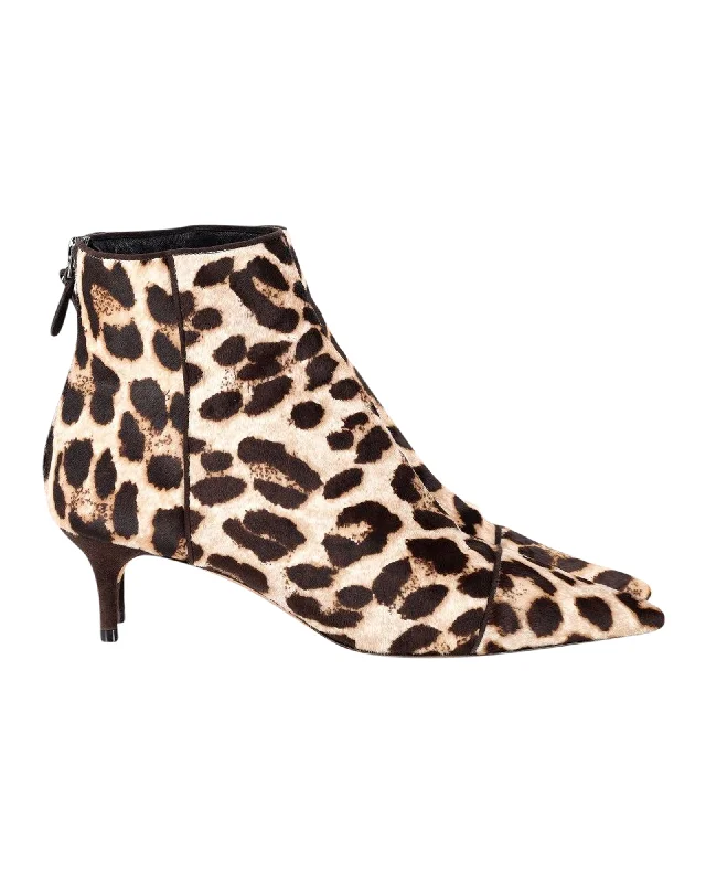 Alexandre Birman Kittie Ankle Boots in Animal Print Pony Hair Buckle -