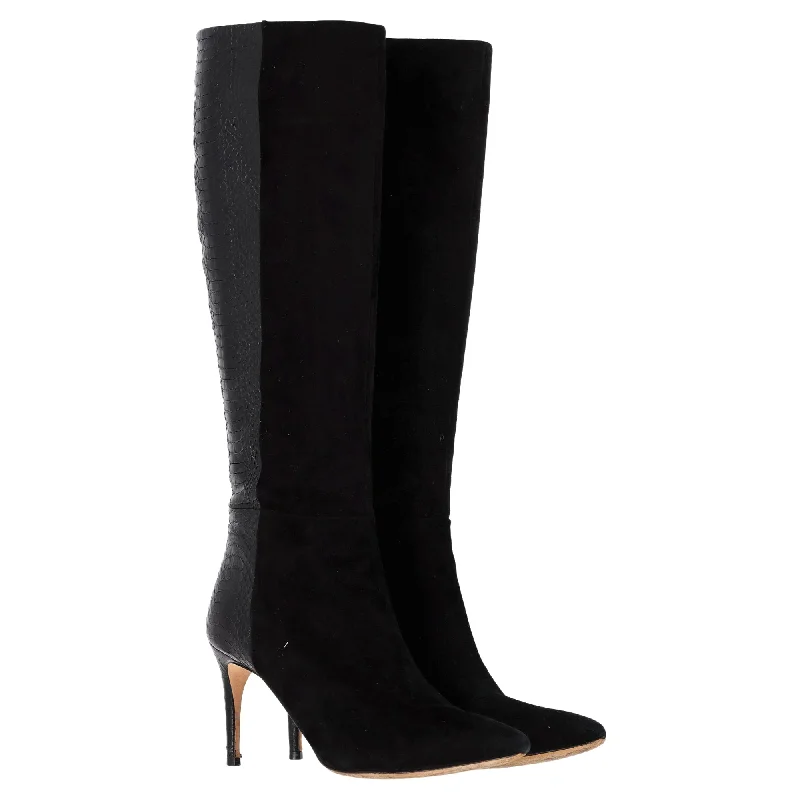 Alexandre Birman Knee-Length With Snakeskin Effect Boots in Black Suede Artisan - Crafted Loafer Style Alexandre Birman Knee-Length With Snakeskin Effect Boots in Black Suede Artisan - Crafted Loafer Style