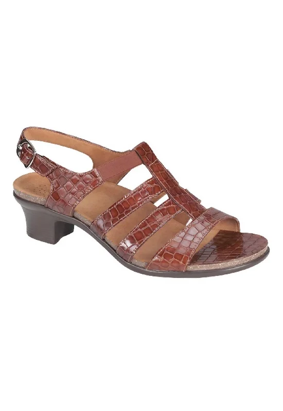 Allegro Heel Strap Sandal - Medium In Cognac Croc Striped Shoe Style  