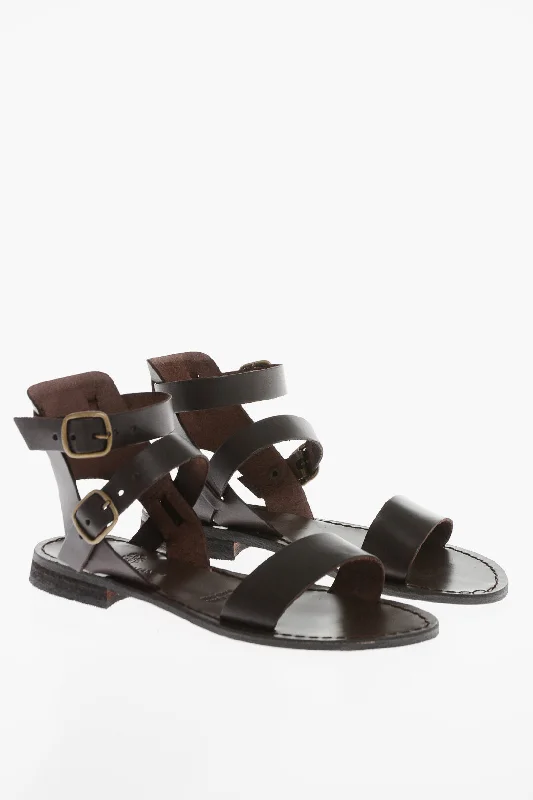 Antichi Romani Leather Sandals With Buckle Retro Plimsoll Style  