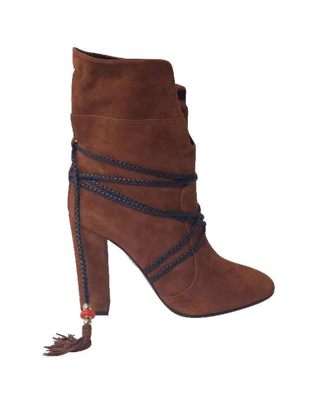 Aquazzura Moonshine Boots with Tie in Brown Suede Slide Sandal Beach Style  