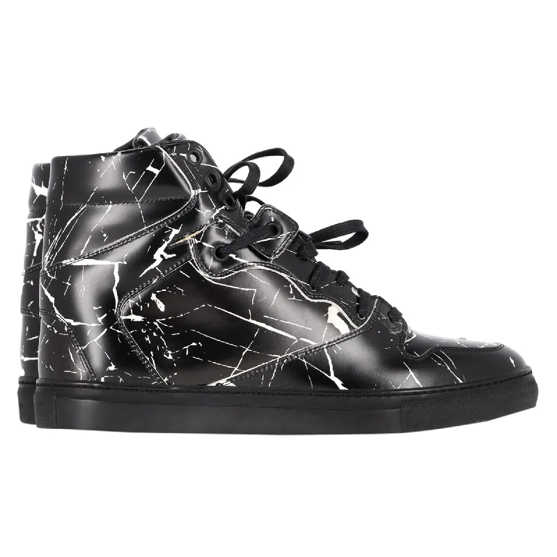 Balenciaga Arena Marble Wedge Sneakers in Black Leather Athleisure Derby Style  