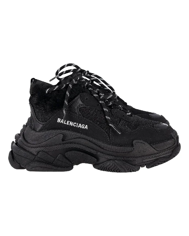 Balenciaga Triple S Sneakers in Black Polyester Slide Sandal Beach Style  