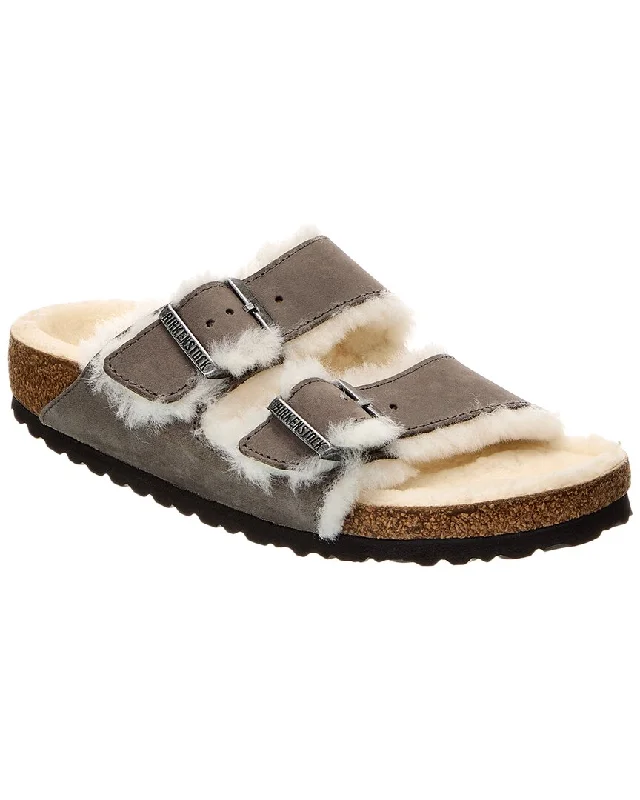 Birkenstock Arizona Narrow Leather & Shearling Sandal Rubber - Sole Plimsoll Look  