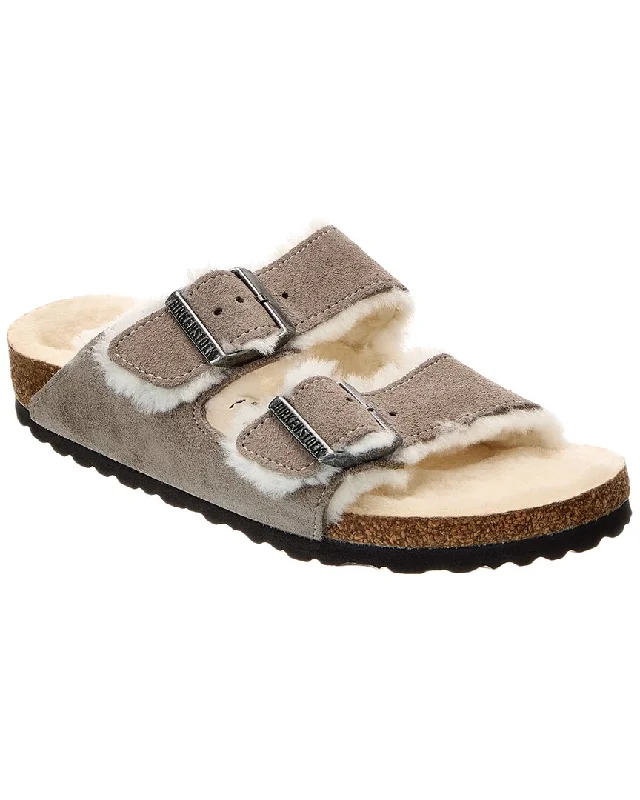Birkenstock Arizona Narrow Suede & Shearling Sandal Memory - Foam Slipper Look  