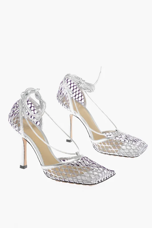 Bottega Veneta Fishnet Sandals Metallic Effect Heel 10 Cm Vintage Oxford Appeal 