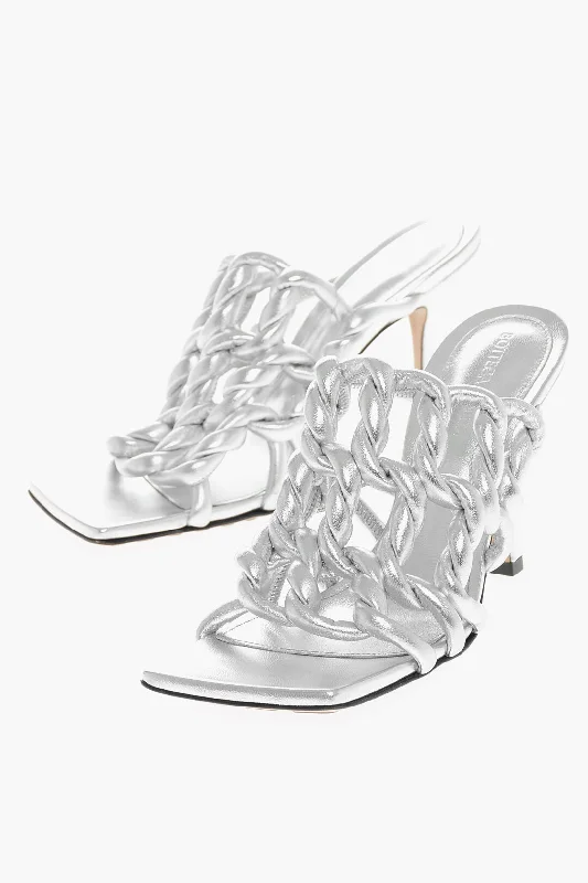 Bottega Veneta Lamé Woven Leather Sandals With Spool Heel 10Cm Slide Sandal Beach Style Bottega Veneta Lamé Woven Leather Sandals With Spool Heel 10Cm Slide Sandal Beach Style